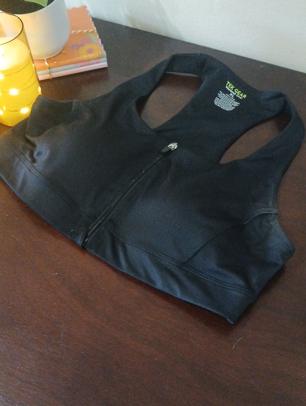 tek gear Black Front-Zip Racerback Sports Bra